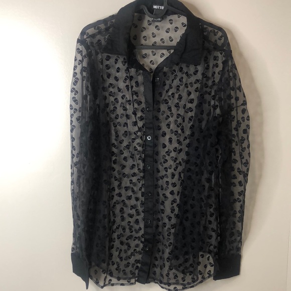 Hot topic sheer/skull button down long sleeve gently used size 1 - Picture 1 of 3